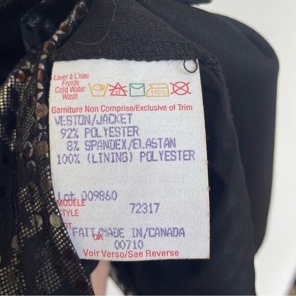 Joseph Ribkoff Women's Size 6 Black Metallic Sequin Zip Jacket Stretchy - Picture 6 of 9